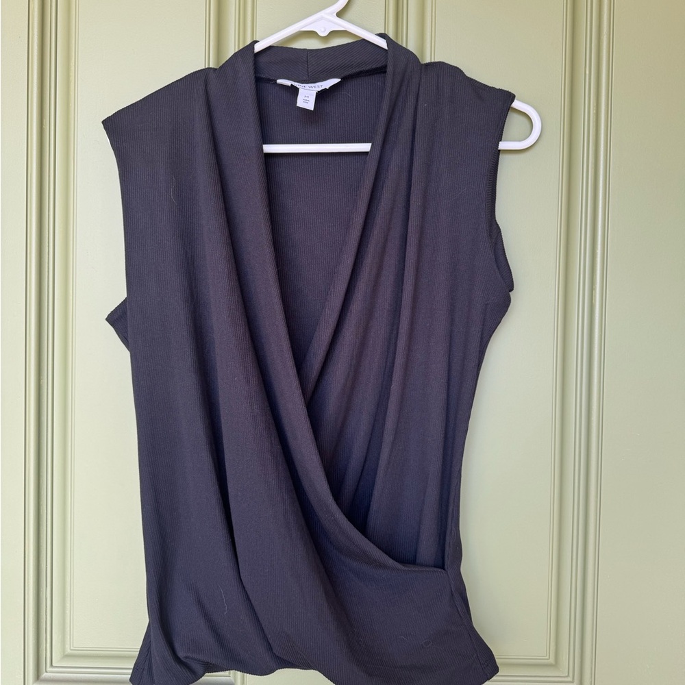 Nine West Black Sleeveless Wrap Blouse